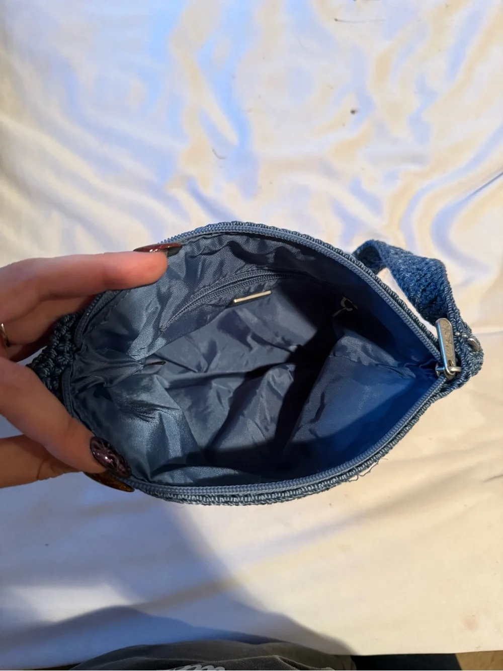 The Sak Blue Handcrafted Crochet Crossbody Bag
